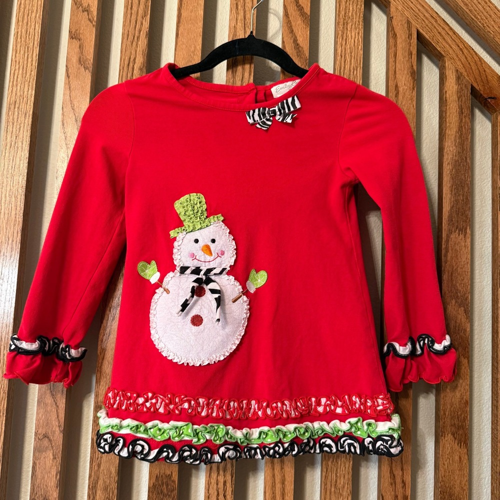 Festive Whimsical Emily Rose Girls 6 Snowman Christmas Tunic Top Ruffle